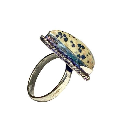Natural Dalmation Gemstone in a Handcrafted 925 Stamped Ring (8.5) - Picture 5 of 7